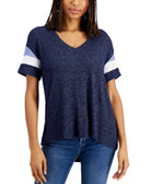 Hippie Rose Women Colorblocked Sleeve Top Navy