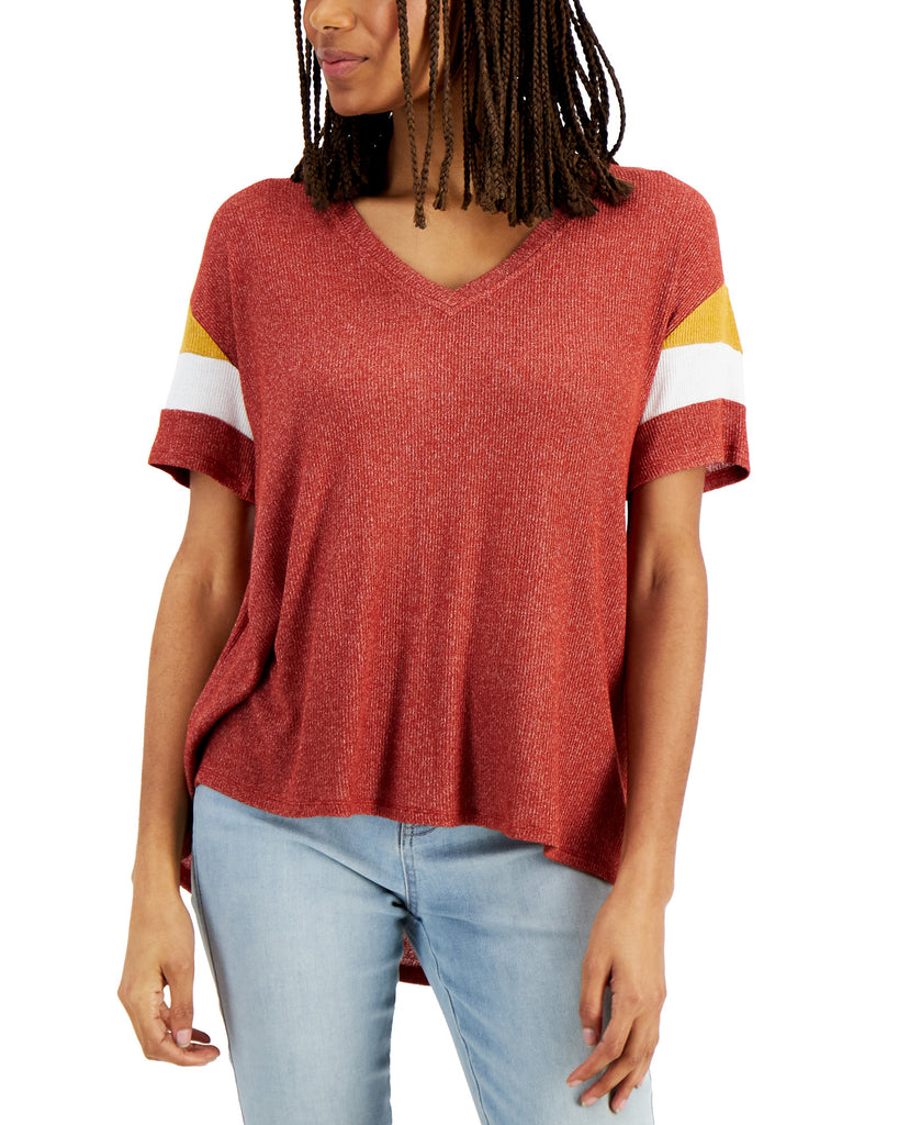 Hippie Rose Women Colorblocked Sleeve Top Barn Red Combo
