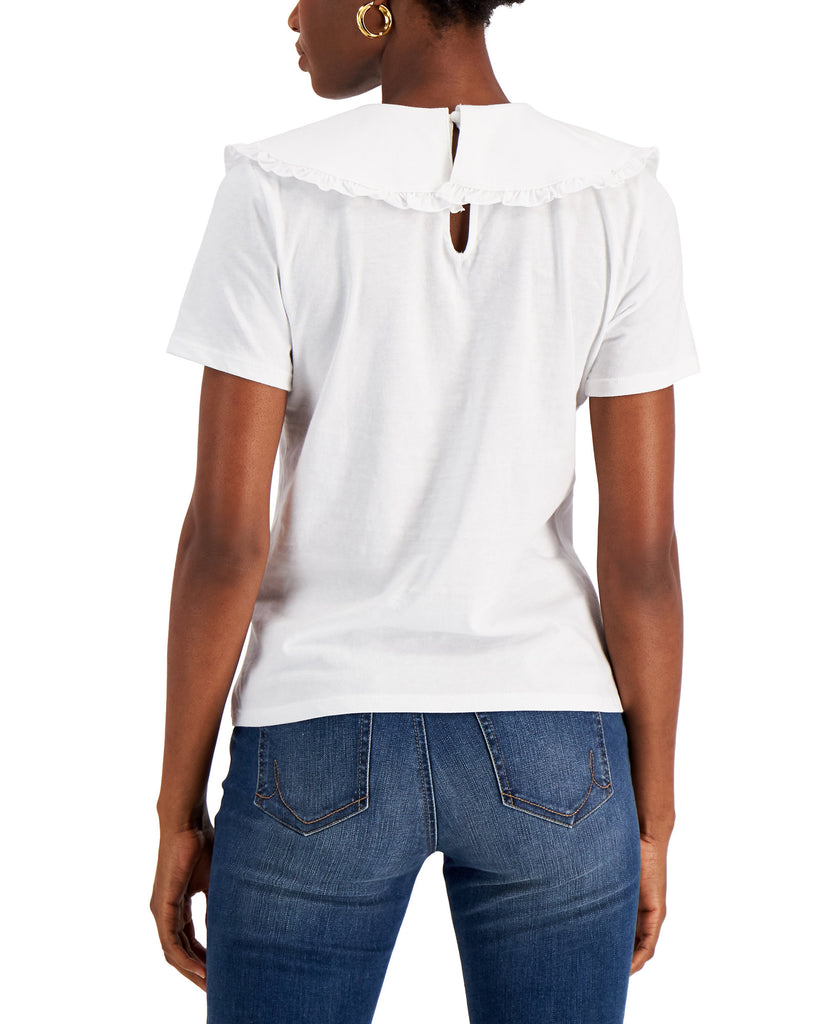 INC International Concepts Women Ruffled Collar T Shirt