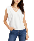 INC International Concepts Women Strong Shoulder V Neck T Shirt Bright White