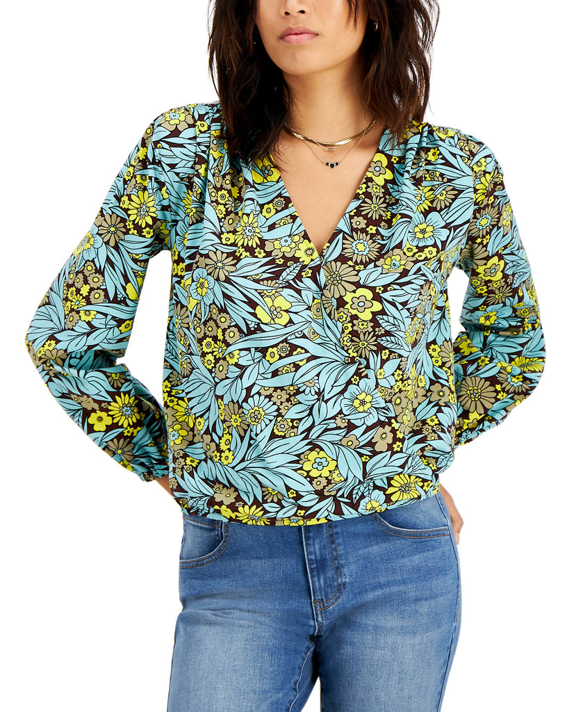 INC International Concepts Women Printed Surplice Blouse Ester Floral