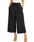 INC International Concepts Women Drawstring Culotte Pants Deep Black