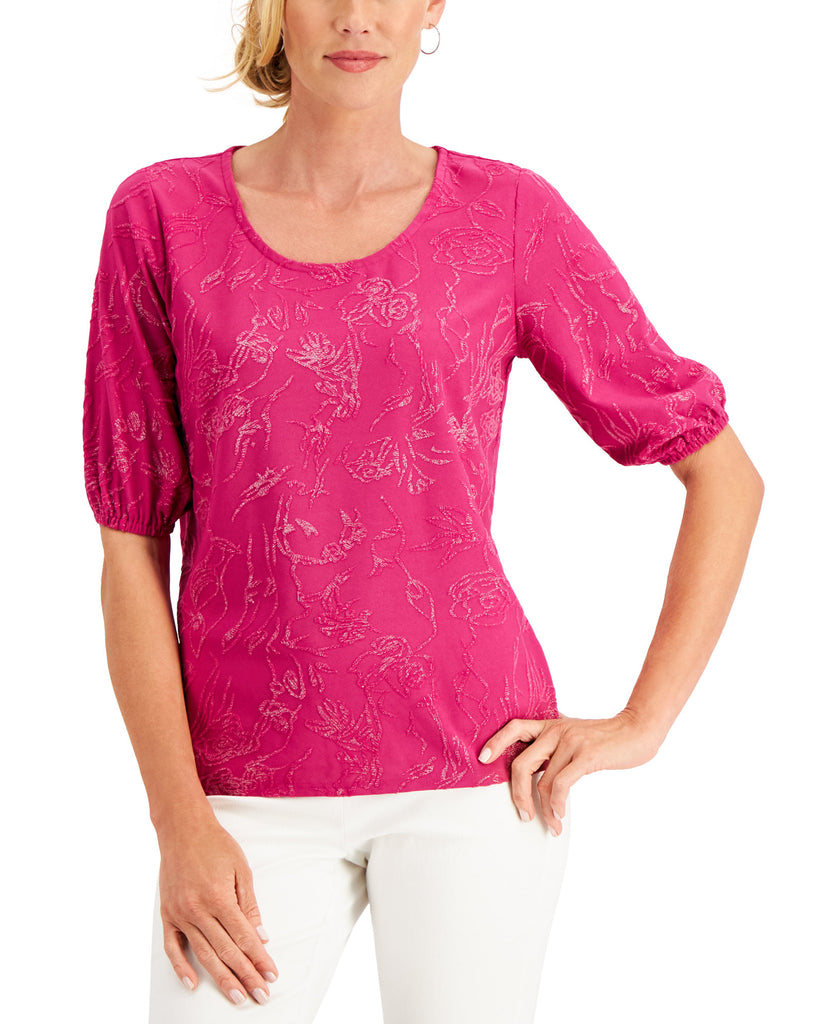 JM Collection Women Petite Shine Jacquard Top Bold Berry