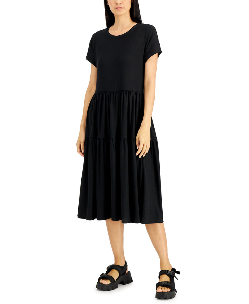 JAMIE & LAYLA Women Petite Tiered Crewneck Midi Dress Black Beauty