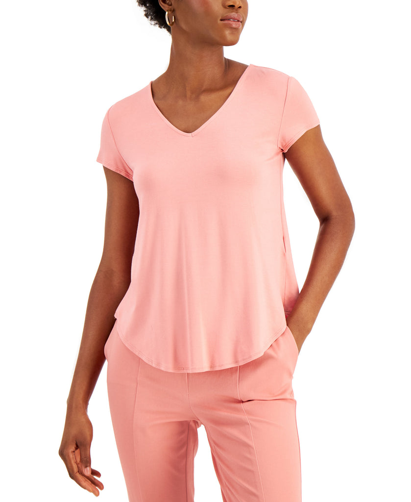 Alfani Women V Neck Knit T Shirt Sunrise Coral