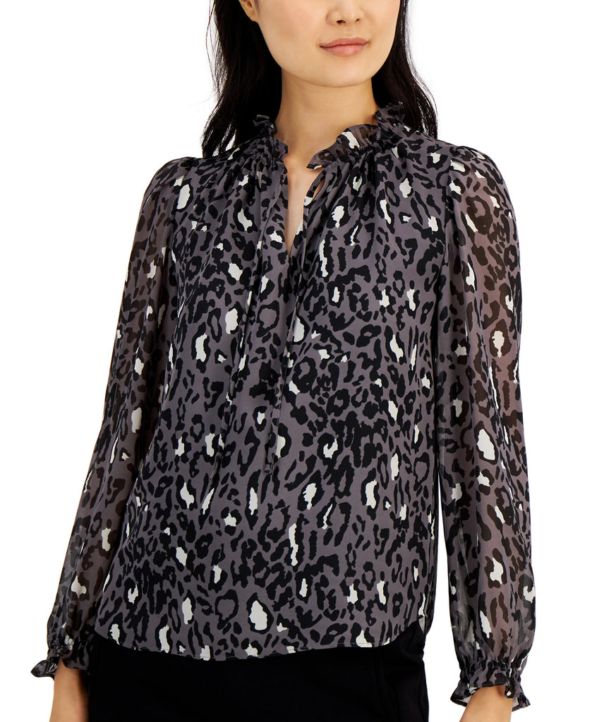 Bar III Women Animal Print Ruffle Sleeve Blouse