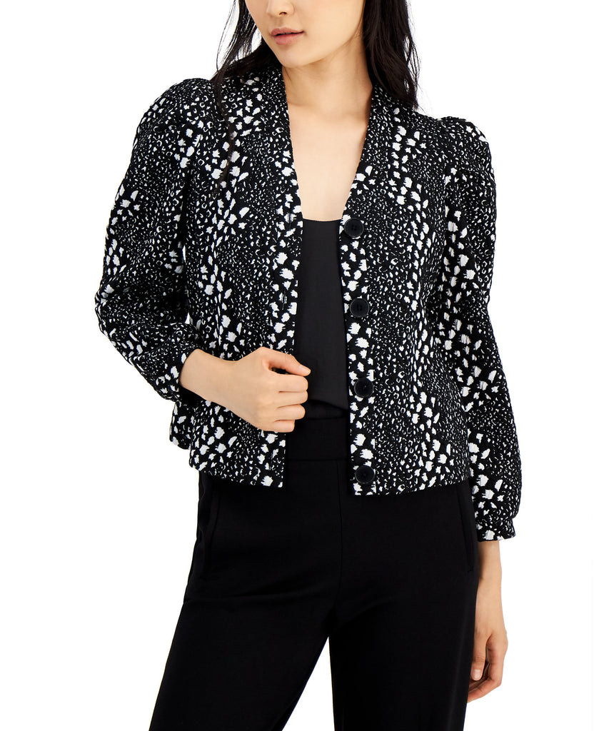 Bar III Women Animal Print Button Front Shirt Jacket Black White