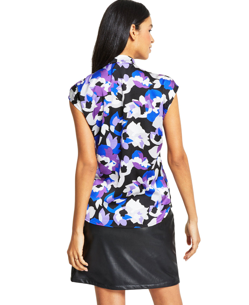 Bar III Women Printed Tie Neck Top