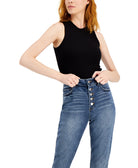 Tinseltown Women Cuffed Exposed Button Mom Jeans