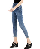 Tinseltown Women Cuffed Exposed Button Mom Jeans