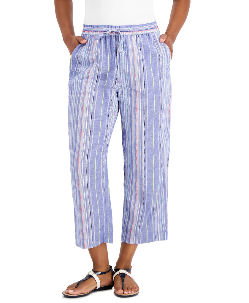 Charter Club Women Striped Pull On Pants Intrepid Blue Combo