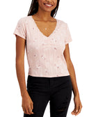 Pink Rose Women Printed Pointelle T Shirt Sweet Rose Ditsy