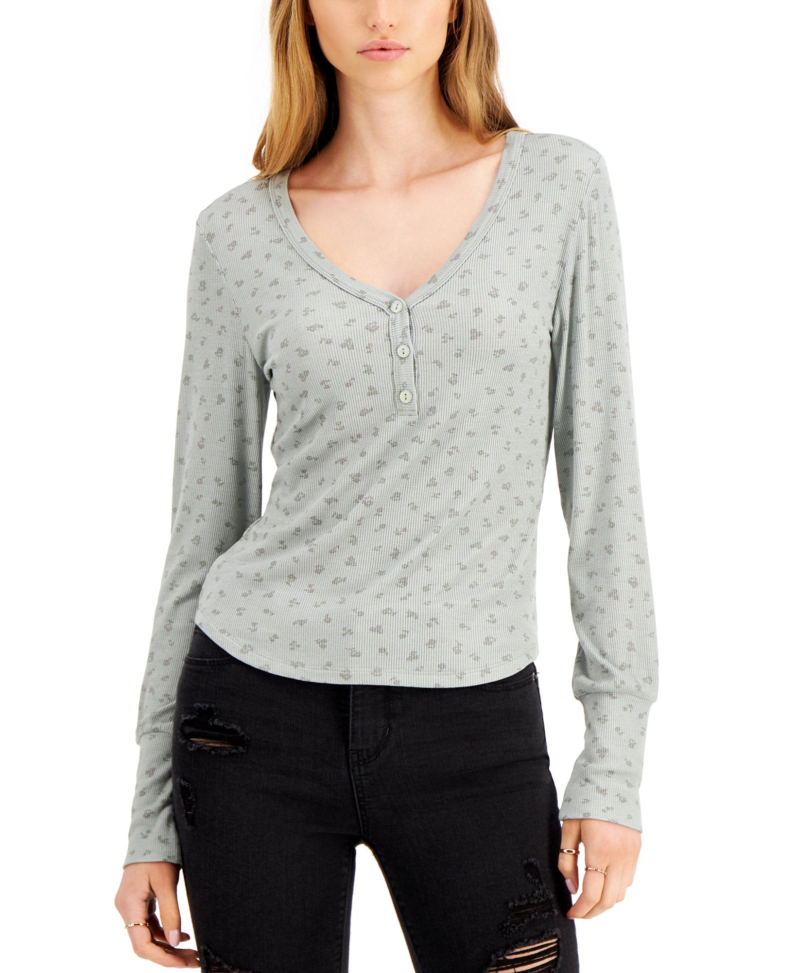 Hippie Rose Women Long Sleeve Henley T Shirt Dusty Olive