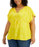 Style & Co Women Plus Mixed Print Split Neck Top Daisy Daze