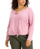 Rebellious One Women Plus Tie Hem Henley Lilas