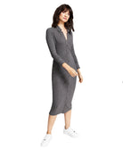 And Now This Women Ribbed Polo Midi Dress Dark Heather Grey