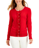 Charter Club Women Ruffled Front Cardigan Ravishing Red Combo