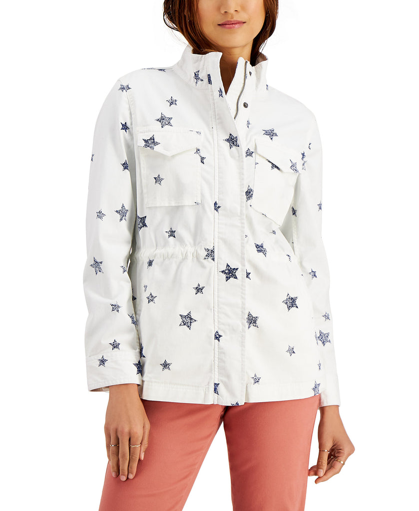 Style & Co Women Printed Twill Zip Front Jacket