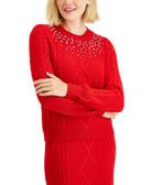 Charter Club Women Embellished Sweater Ravishing Red