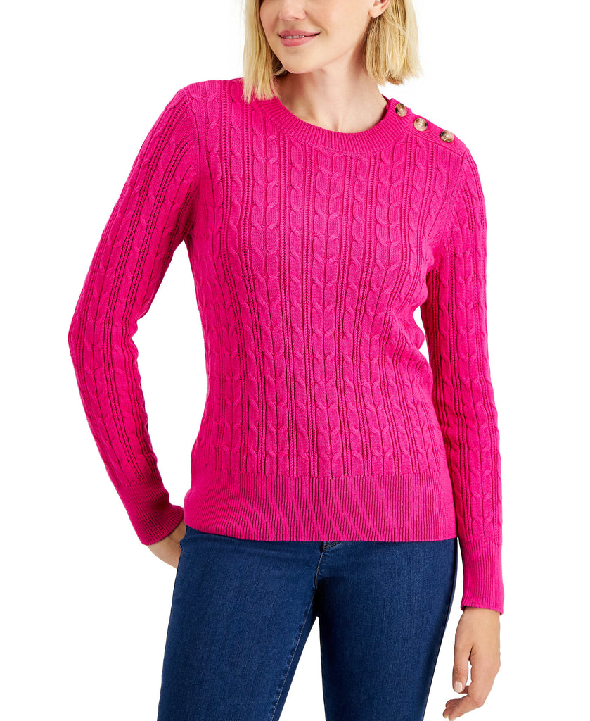 Charter Club Women Button Shoulder Sweater Pink Tutu