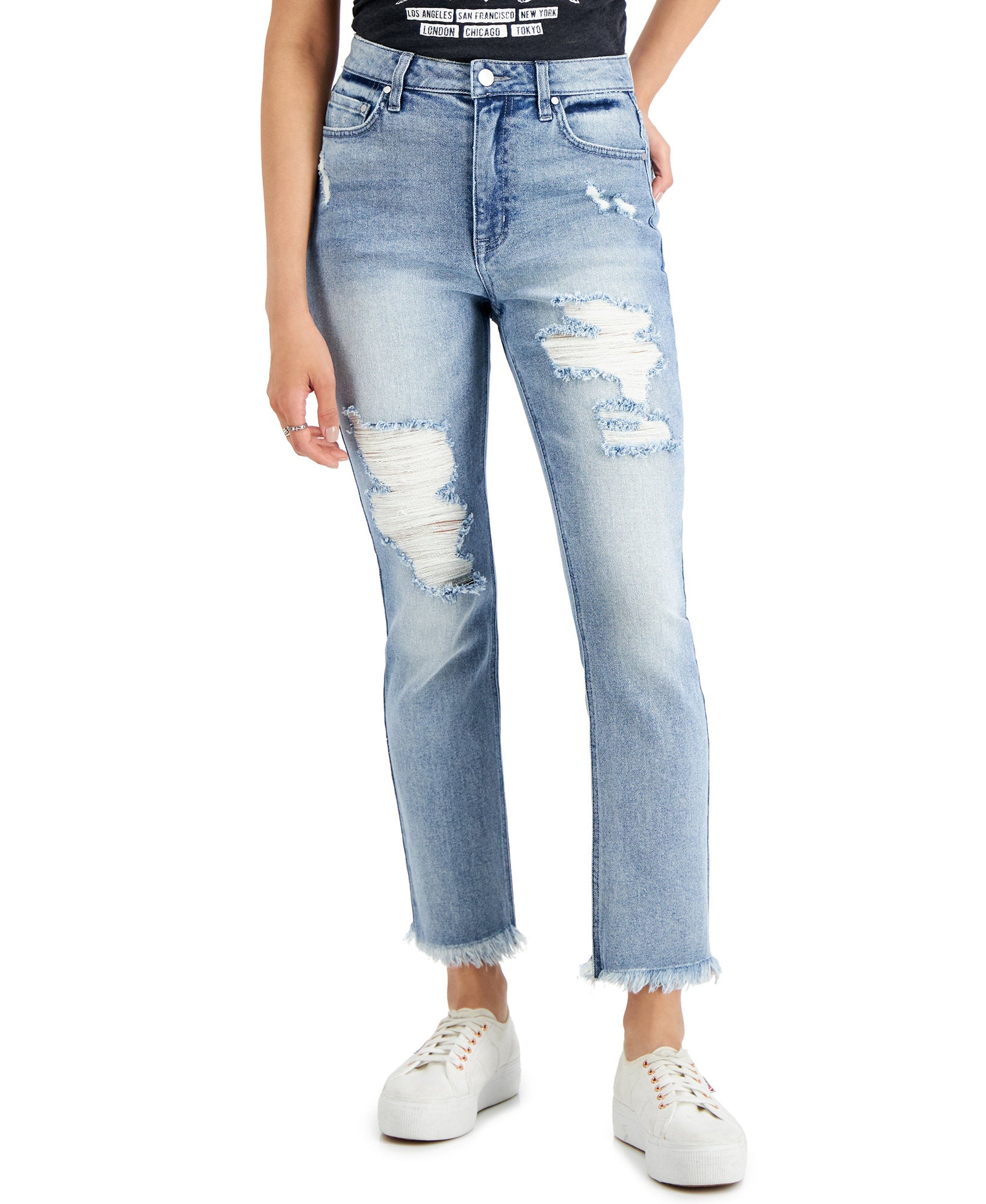 Tinseltown Women Ripped Straight Jeans Melina Wash