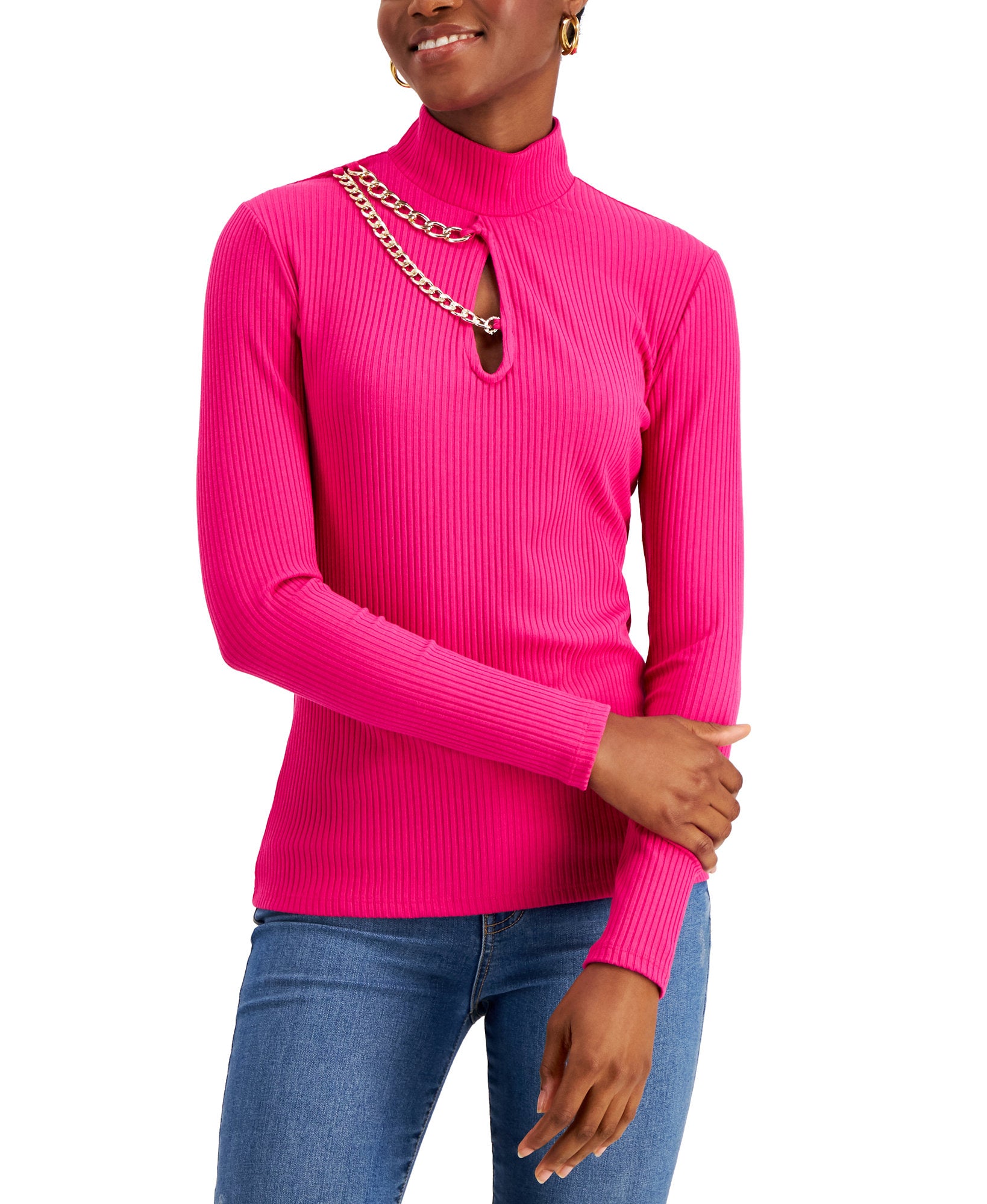 INC International Concepts Women Chain Trim Keyhole Top Pink Tutu