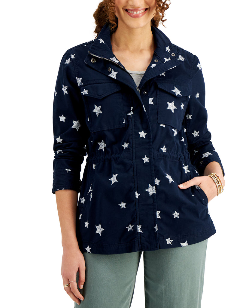 Style & Co Women Printed Twill Zip Front Jacket