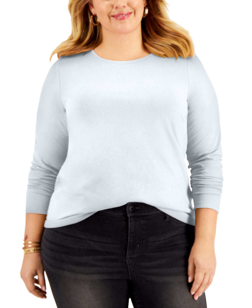 Style & Co Women Plus Long Sleeve Top Bright White