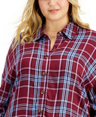 Love, Fire Women Plus Raw Hem Plaid Button Down Top