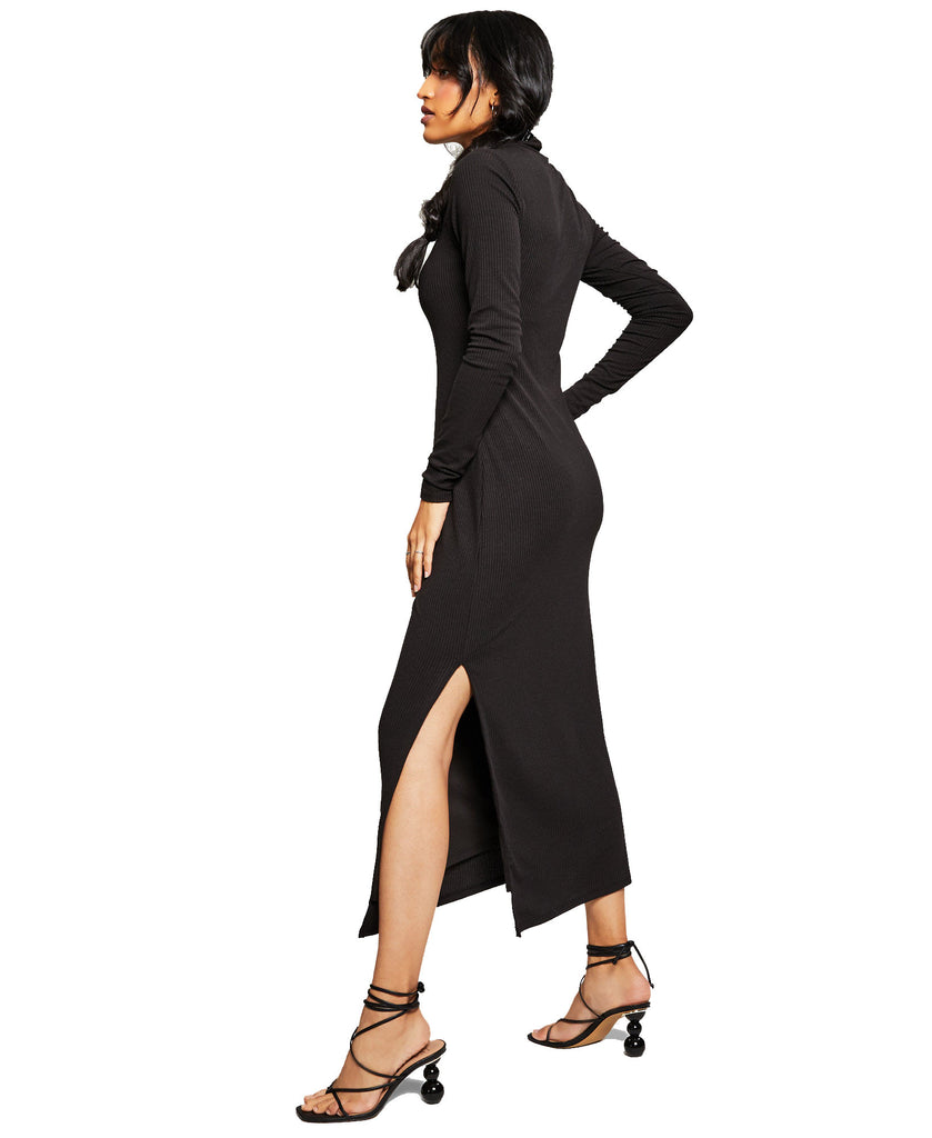 And Now This Women Ribbed High Neck Midi Dress