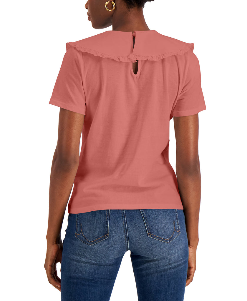 INC International Concepts Women Ruffled Collar T Shirt