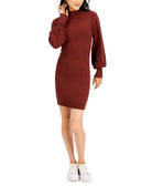 Hooked Up by IOT Women Balloon Sleeve Sweater Dress Tawny Melange