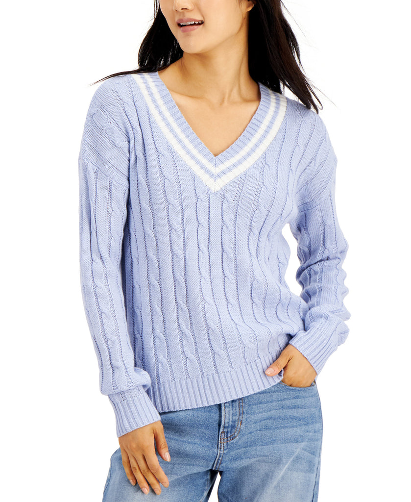 Hooked Up by IOT Women Varsity Cable Knit Sweater Kntcky Blue Combo