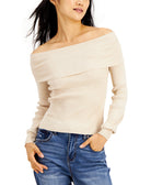 Hooked Up by IOT Women Ribbed Off The Shoulder Sweater New Oatmeal Heather