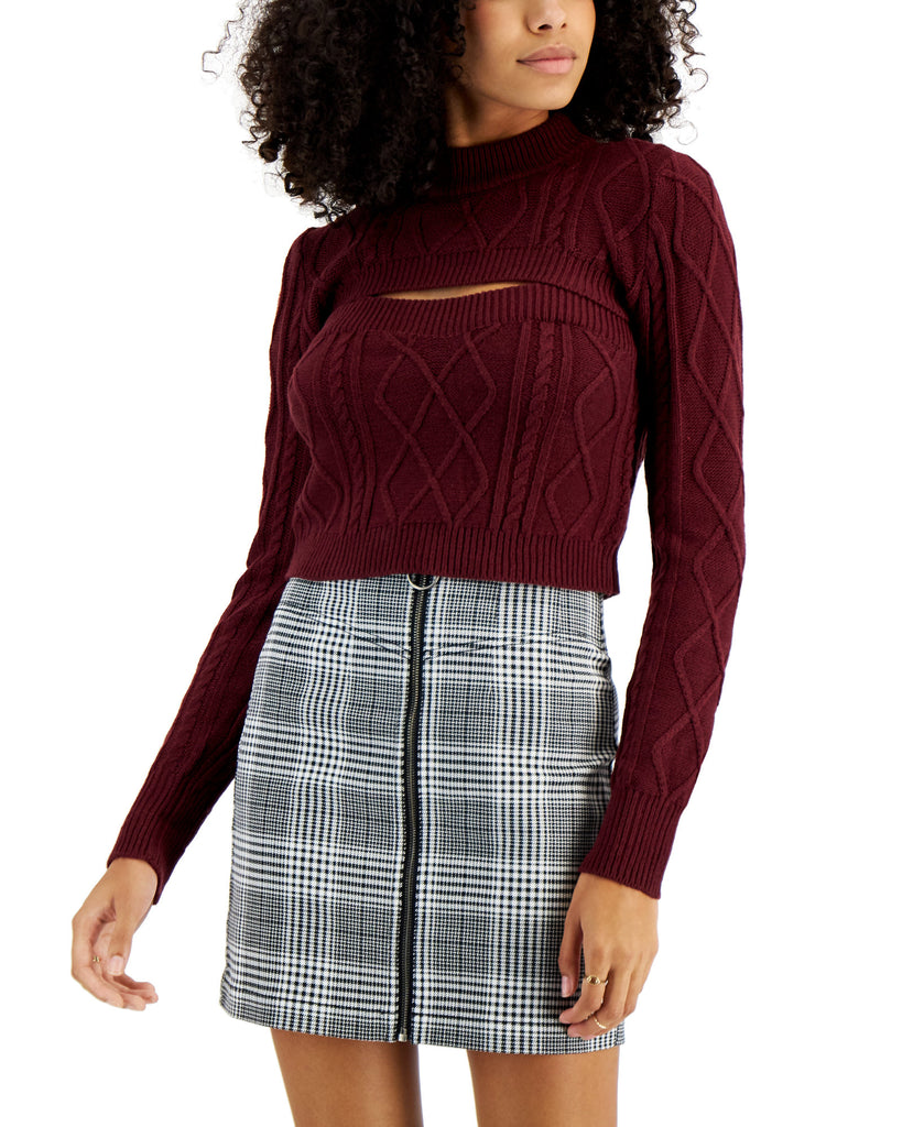 Say-What-Women-Two-Piece-Cable-Knit-Shrug-&-Tank-Set-Tawny-Port