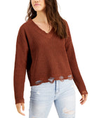 Planet Gold Women Deconstructed Chenille Sweater Brown