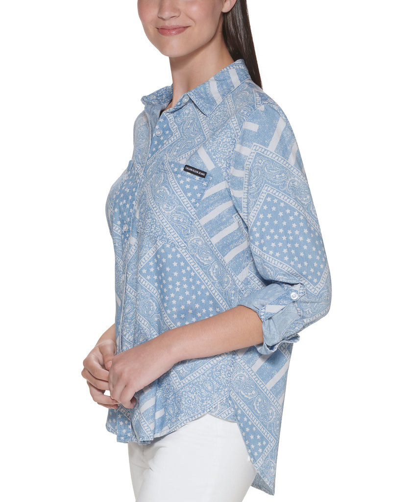 Calvin Klein Jeans Women Bandana Print Roll Tab Shirt