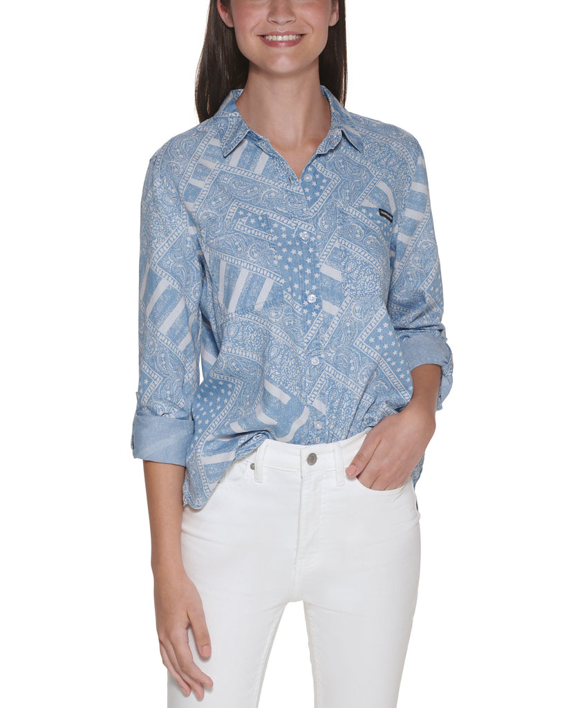 Calvin Klein Jeans Women Bandana Print Roll Tab Shirt