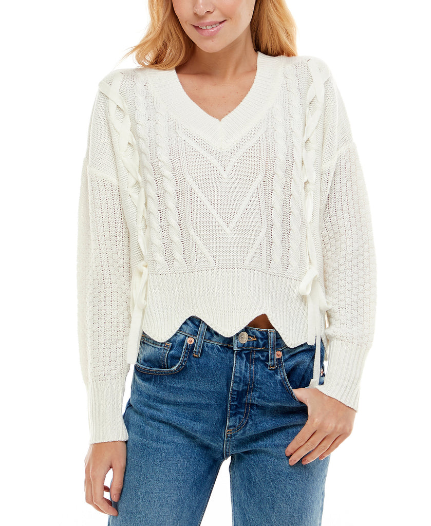 Ultra Flirt Women Mixed Cable Knit Sweater Ivory