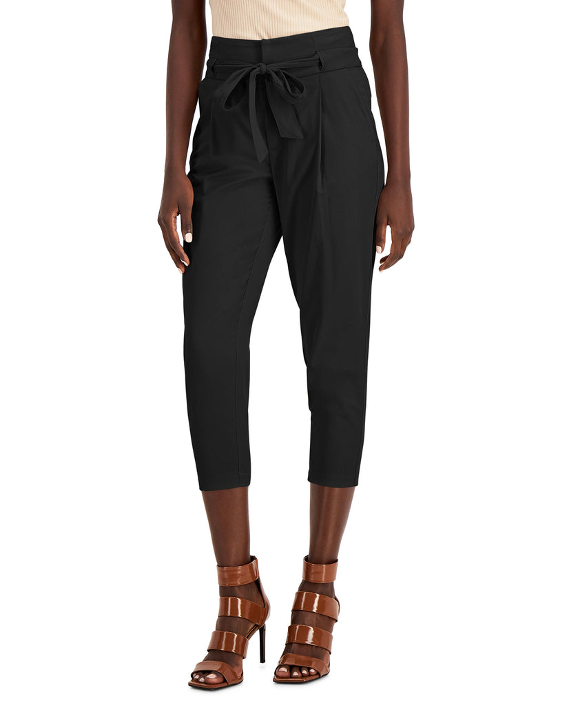 INC International Concepts Women Belted Cropped Pants Deep Black