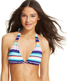 Bar III Women Striped Halter Bikini Top Multi Color Pastel