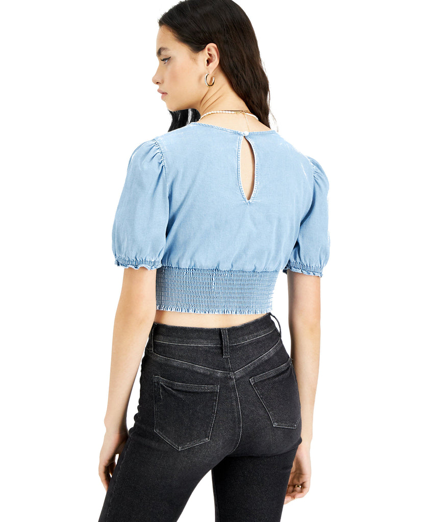 Bar III Women Chambray Puff Sleeve Top