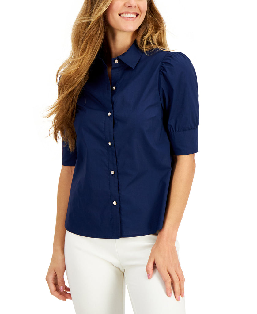 Charter Club Women Cotton Puff Shoulder Blouse Intrepid Blue