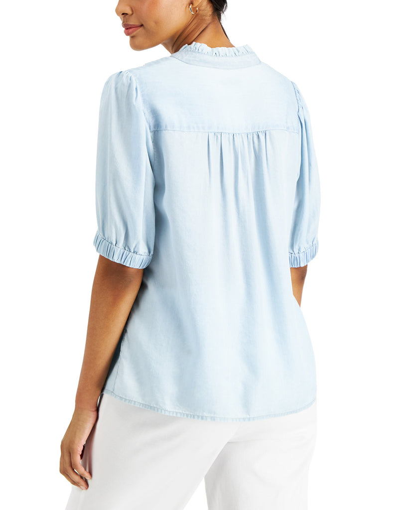 Charter Club Women Elbow Sleeve Chambray Top