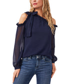 CeCe Women Petite Solid One Shoulder Top Navy