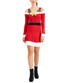 Planet Gold Women Off The Shoulder Bow Sweater Dress Red