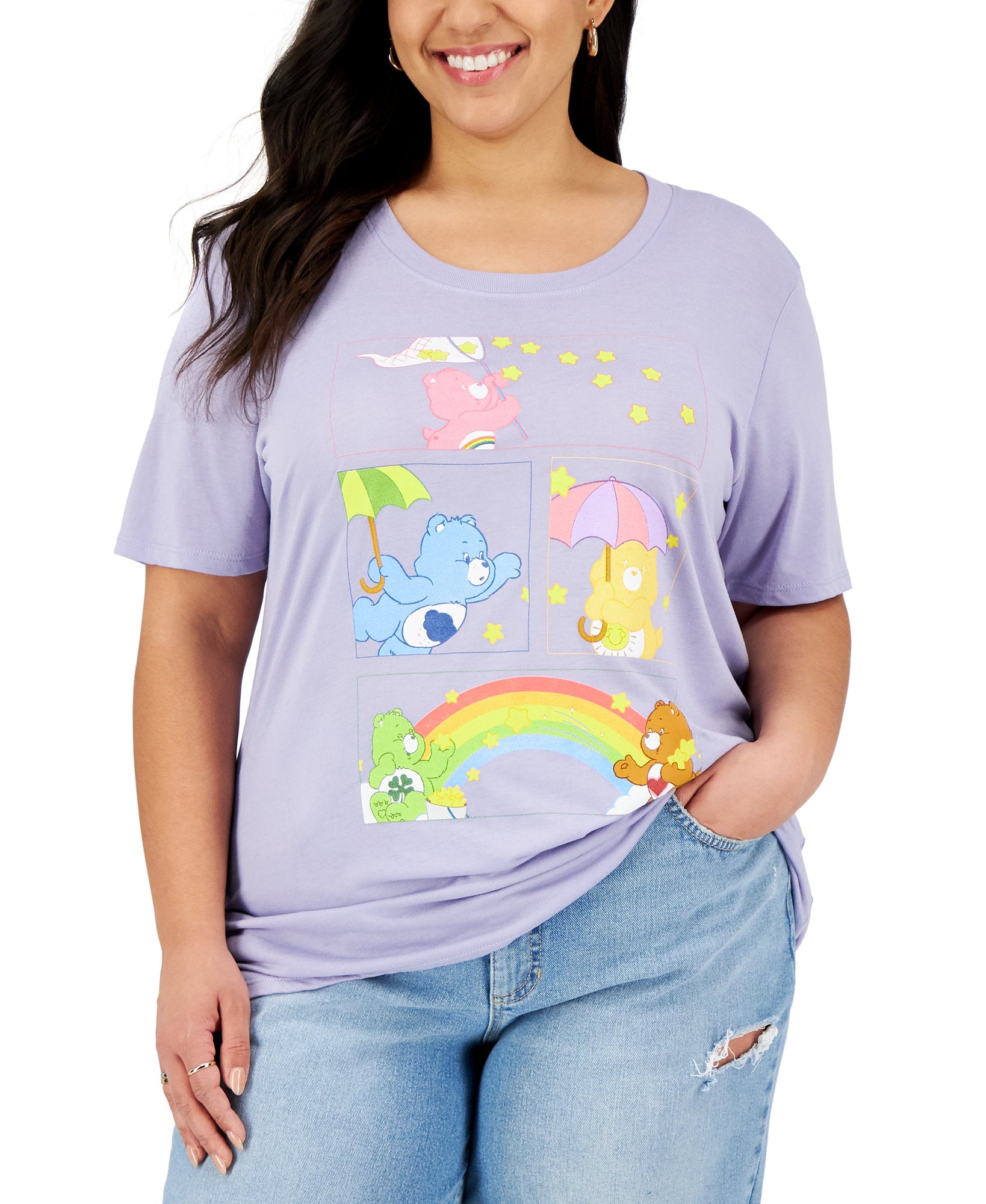 Mighty Fine Women Plus Trendy Care Bears Graphic T Shirt Dusty Purple