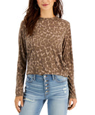 Cold Crush Women Leopard Print Long Sleeve T Shirt Taupe Grey