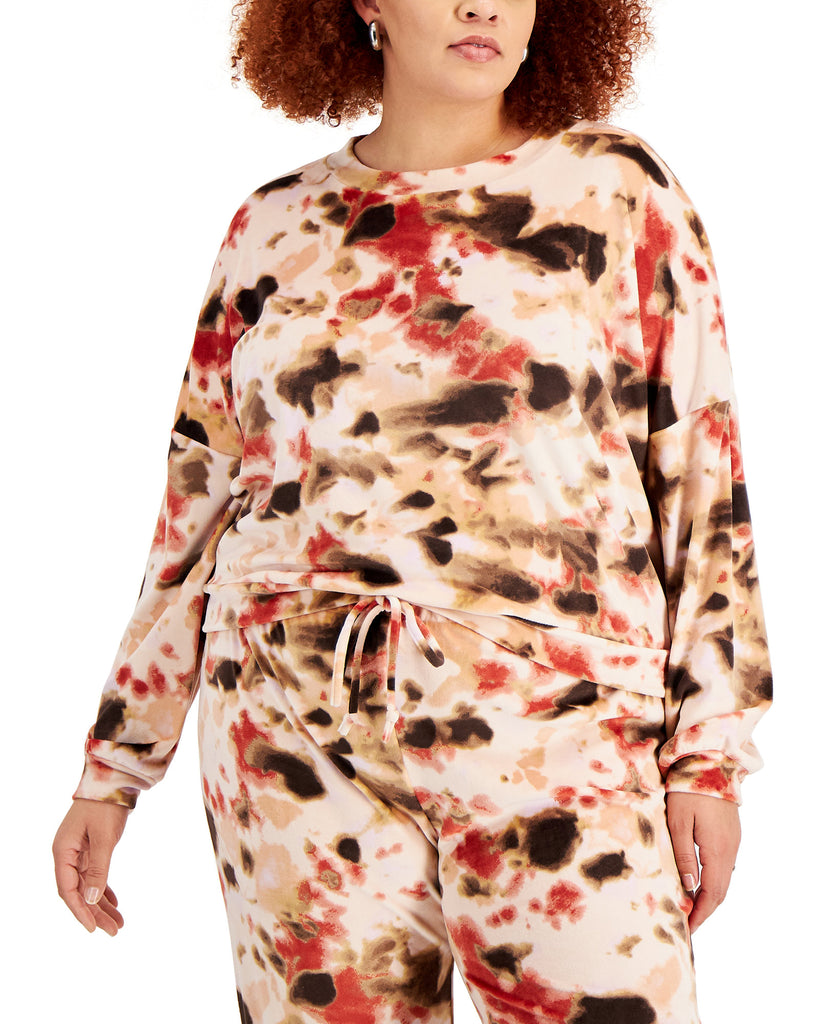 Love, Fire Women Plus Trendy Velour Drop Shoulder Sweatshirt Orchid Tie Dye