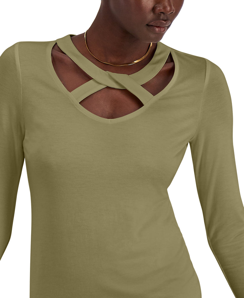 INC International Concepts Women Cutout Chest Long Sleeve Top